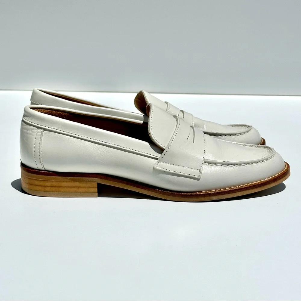 Mango White Leather Penny Loafers
